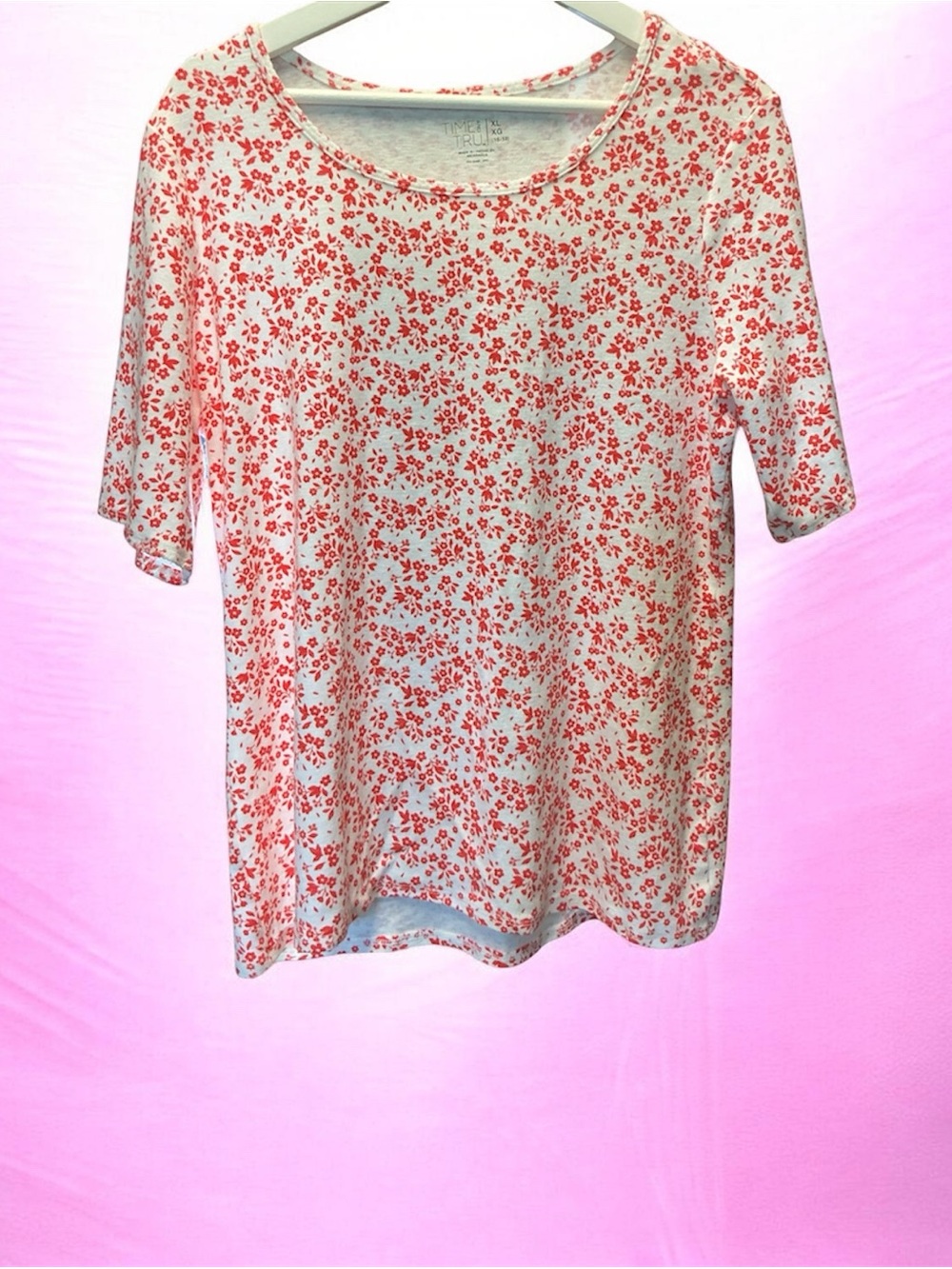 Time And Tru White Tee with Red Floral Print